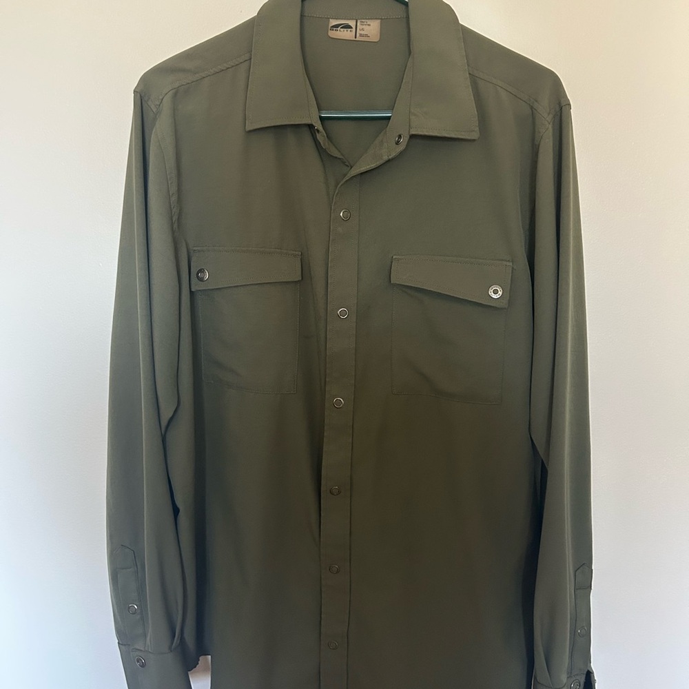 Men's Casual Button-Down Shirt - Olive Green